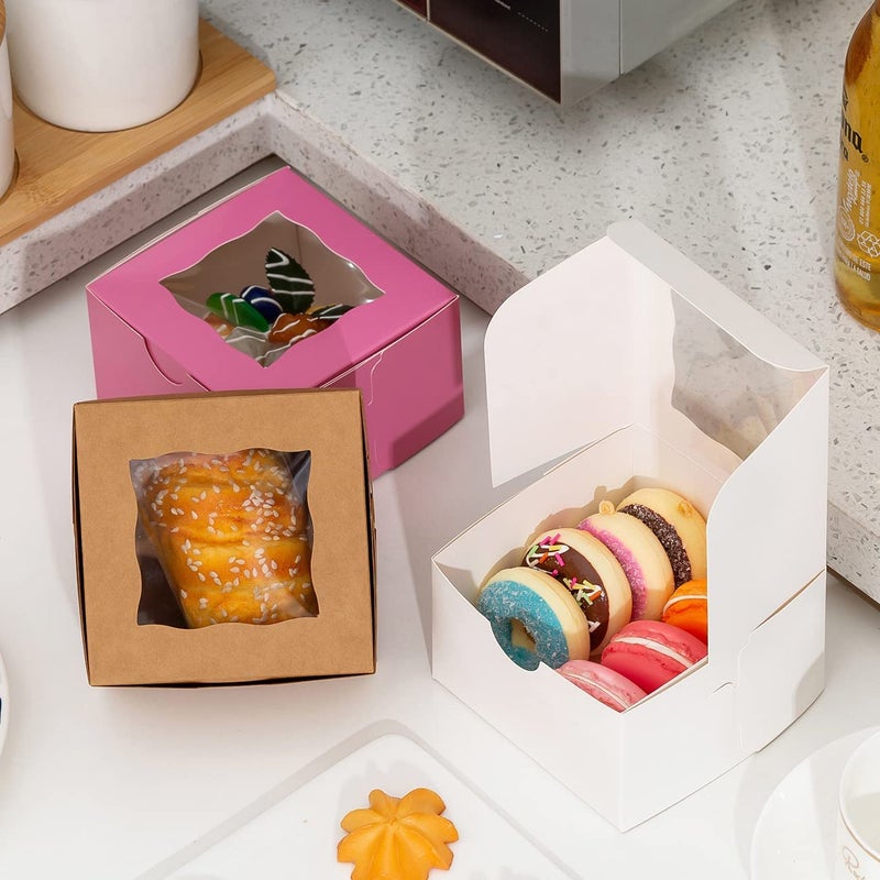 BAKEFY 25 piece3x 3 x 2 Inches White Bakery Boxes 3 x 3 x 2 Inch Cookie Cake Boxes Clear Window Mini Cupcake Pastry Dessert Boxes for Candy Muffins Donuts Gift Container Party Favor - Image 5