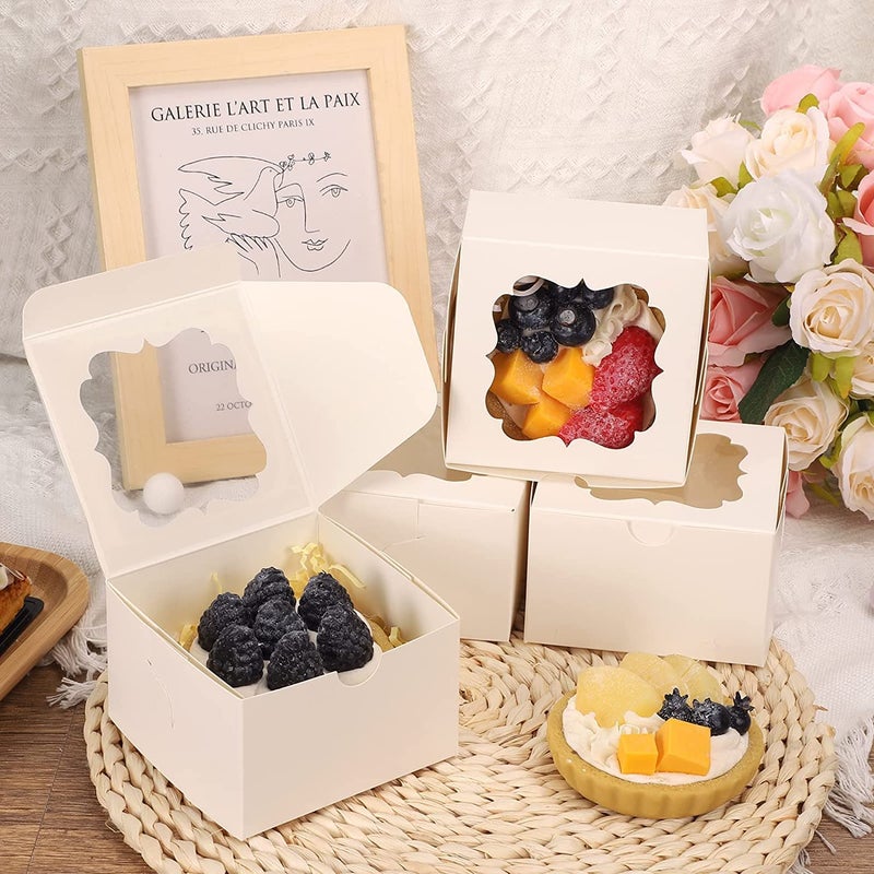 BAKEFY 25 piece3x 3 x 2 Inches White Bakery Boxes 3 x 3 x 2 Inch Cookie Cake Boxes Clear Window Mini Cupcake Pastry Dessert Boxes for Candy Muffins Donuts Gift Container Party Favor - Image 4