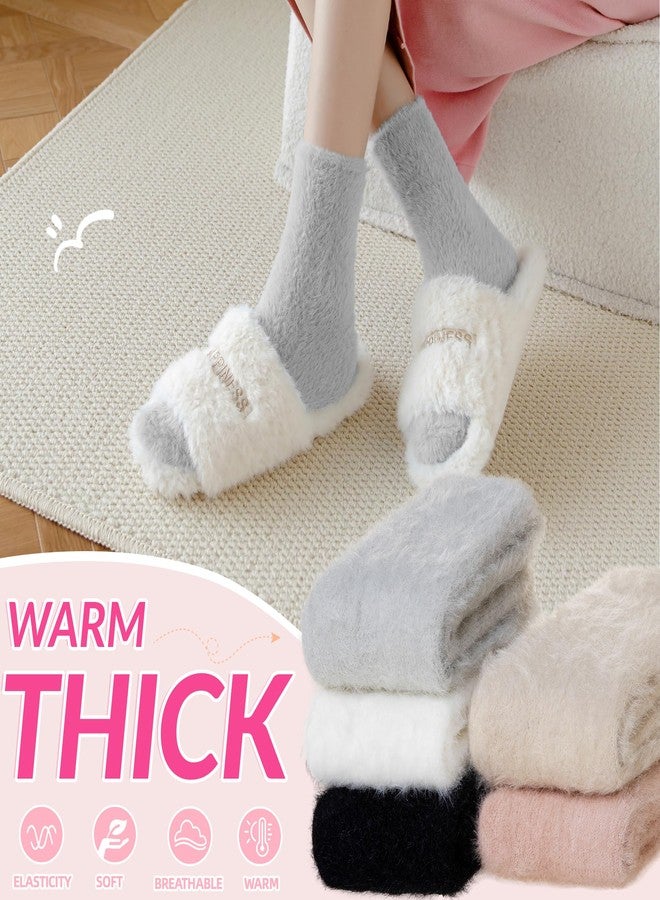 SeeyAN Fuzzy Socks For Women Fluffy Slipper Thick Cozy Ruffle Winter Home Sleeping Warm Thermal Comfy Socks 5 Pairs (Black/White/Grey/Khaki/Brown) - Image 2