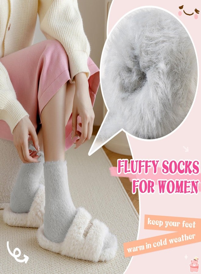 SeeyAN Fuzzy Socks For Women Fluffy Slipper Thick Cozy Ruffle Winter Home Sleeping Warm Thermal Comfy Socks 5 Pairs (Black/White/Grey/Khaki/Brown) - Image 3