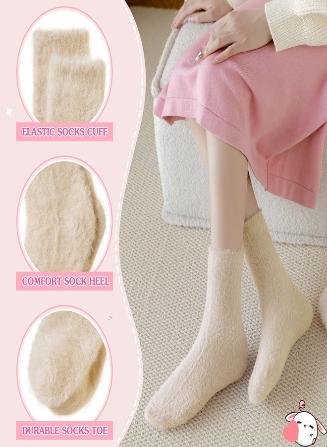 SeeyAN Fuzzy Socks For Women Fluffy Slipper Thick Cozy Ruffle Winter Home Sleeping Warm Thermal Comfy Socks 5 Pairs (Black/White/Grey/Khaki/Brown) - Image 5