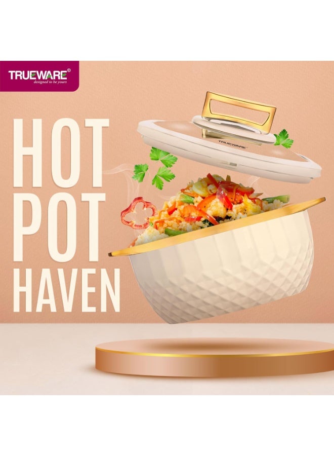 Trueware Classic Inner Steel with See Through Toughened Glass Lid Casserole | 1500 ml, Ivory | PU Insulated | BPA Free | Oduor Proof | Food Grade | Ideal for Chapatti | Roti | Curd Maker | Hot Pot - Image 3