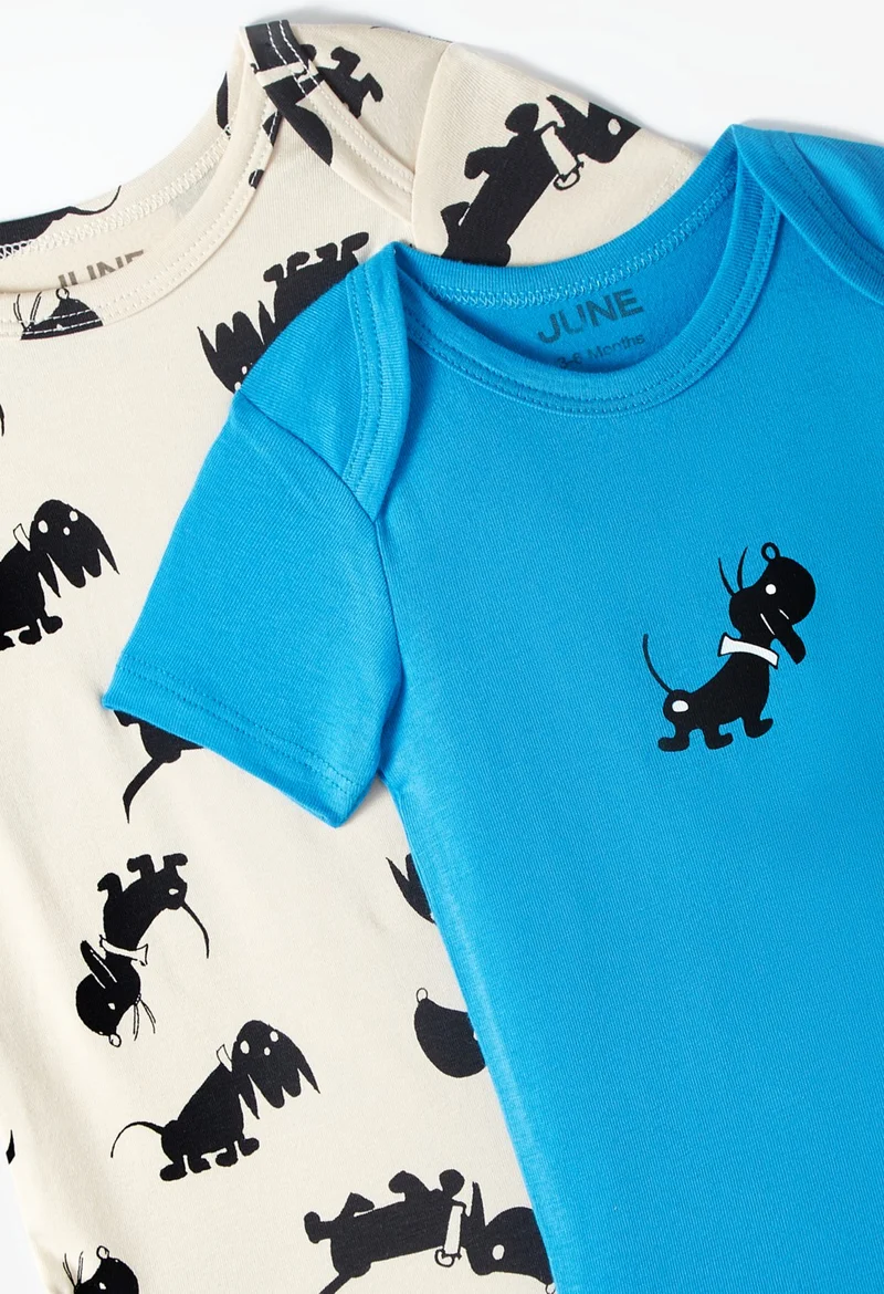 جون Baby Envelope Collar 2-Piece Short Sleeve Bodysuit with Dog Print