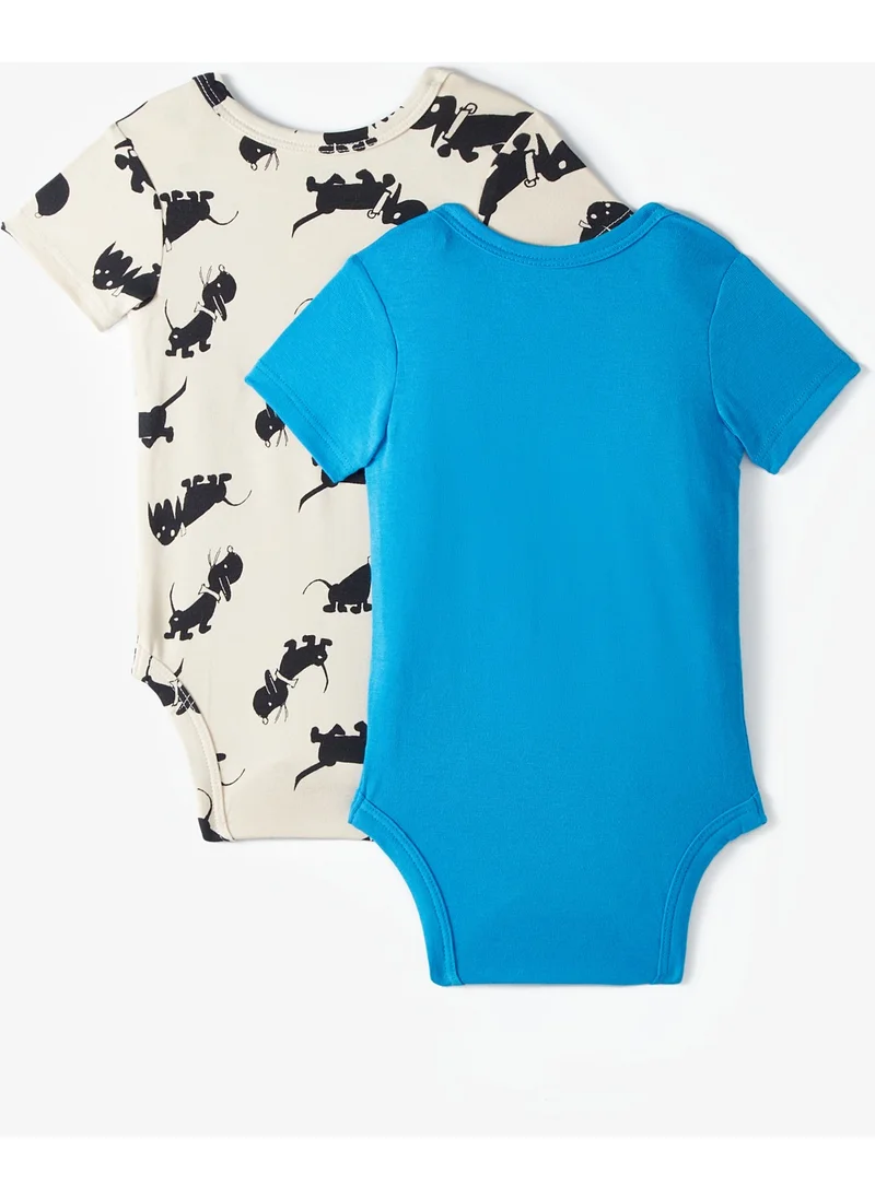 JUNE Baby Envelope Collar 2-Piece Short Sleeve Bodysuit with Dog Print