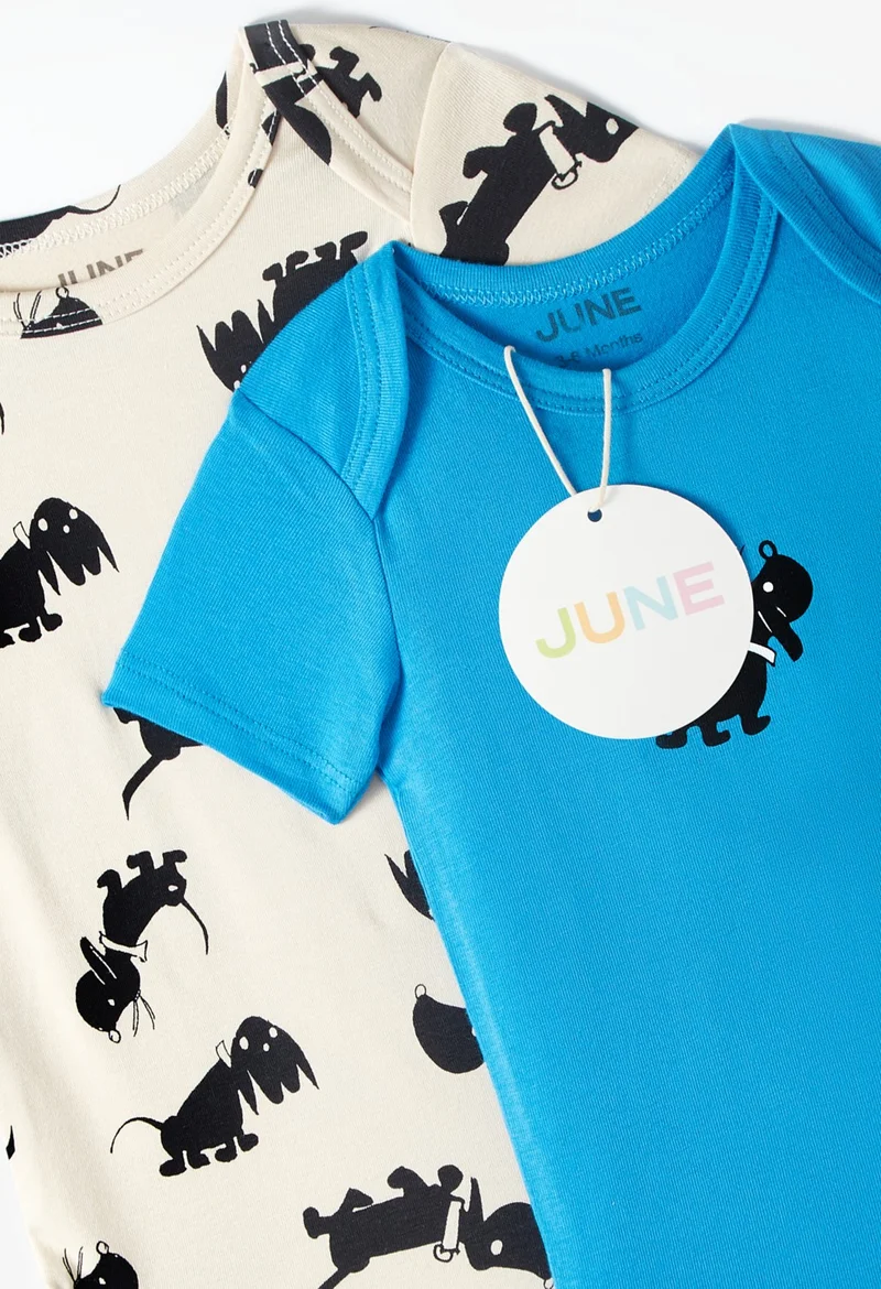 جون Baby Envelope Collar 2-Piece Short Sleeve Bodysuit with Dog Print