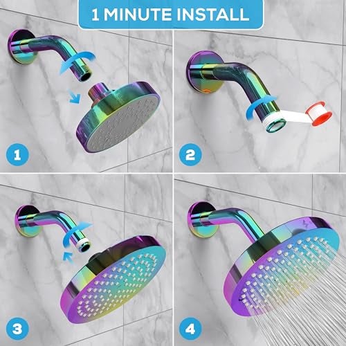 SparkPod Shower Head - High Pressure Rain - Premium Quality Luxury Design - 1-Min Install - Easy Clean Adjustable Replacement for Your Bathroom Shower Heads (Radiant Rainbow, 6 Inch Round) - Image 4