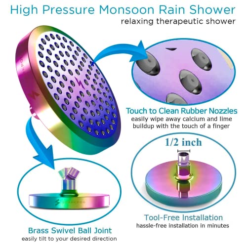 SparkPod Shower Head - High Pressure Rain - Premium Quality Luxury Design - 1-Min Install - Easy Clean Adjustable Replacement for Your Bathroom Shower Heads (Radiant Rainbow, 6 Inch Round) - Image 2