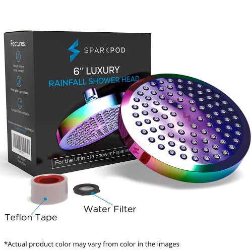 SparkPod Shower Head - High Pressure Rain - Premium Quality Luxury Design - 1-Min Install - Easy Clean Adjustable Replacement for Your Bathroom Shower Heads (Radiant Rainbow, 6 Inch Round) - Image 5