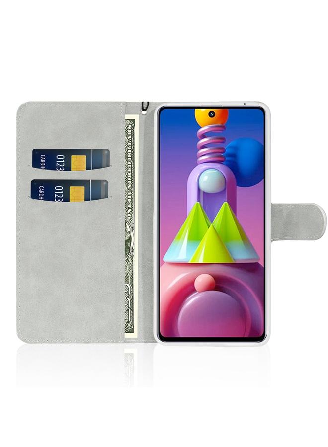 اس-توب جراب لهاتف Samsung Galaxy M51، جراب جلدي أفقي قلاب بلون بودرة لامع مع فتحات للبطاقات وحامل وحبل - Image 5