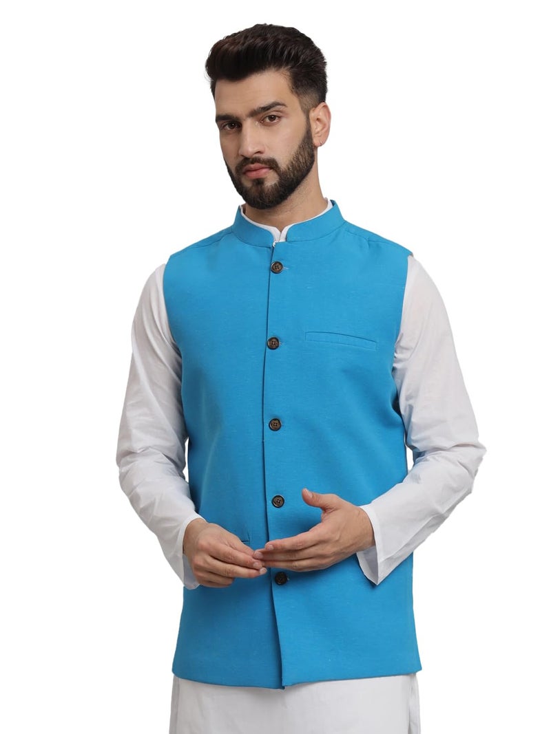 LATEST CHIKAN Men's Traditional Cotton Solid Nehru Jacket/Waistcoat -SADRI-DB-F-44 - Image 1