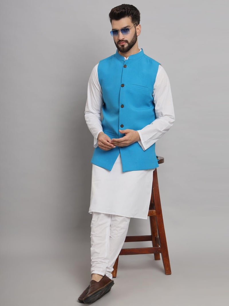 LATEST CHIKAN Men's Traditional Cotton Solid Nehru Jacket/Waistcoat -SADRI-DB-F-44 - Image 4