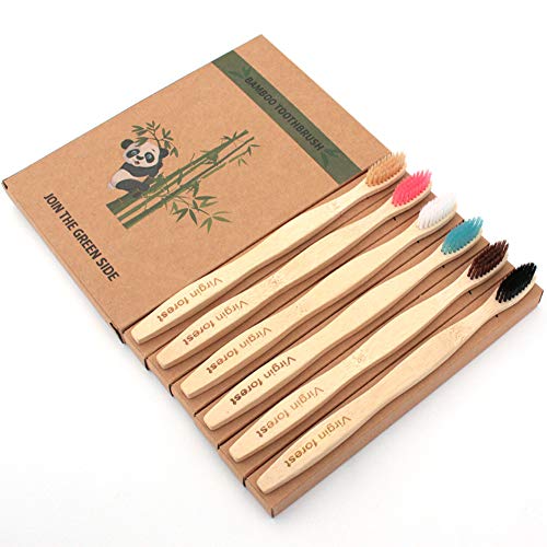 Virgin Forest Bamboo Toothbrushes, Eco-Friendly Soft Bristles Toothbrush, Biodegradable Wood Toothbrush Set of 6 - Image 1