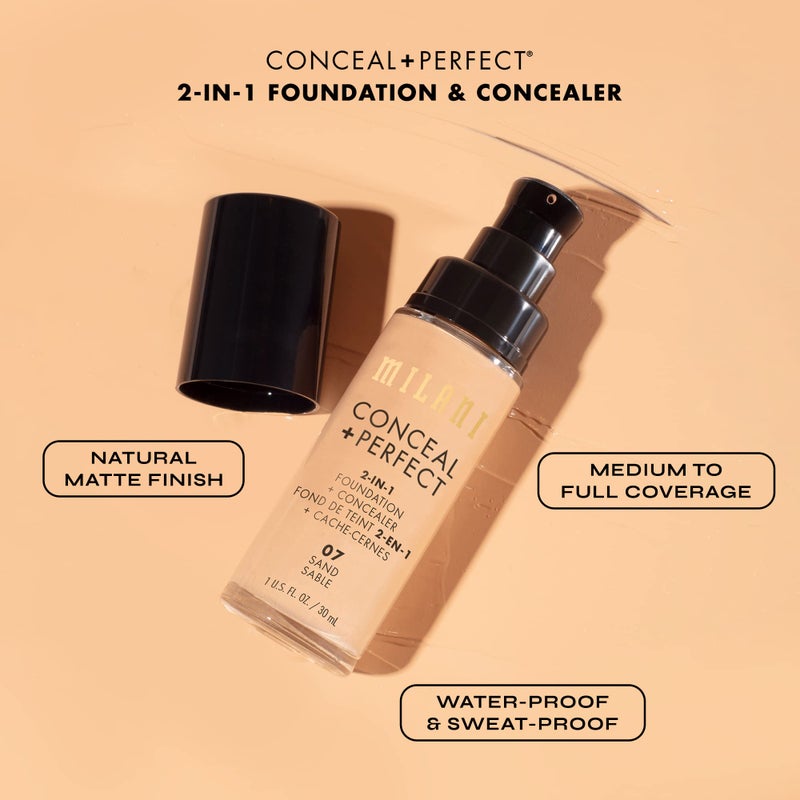 Milani Conceal + Perfect 2-in-1 Foundation + Concealer for a Flawless Complexion, Under Eye Corrector, Cover Redness and Imperfections, Waterproof and Sweatproof - Spiced Almond - Image 5