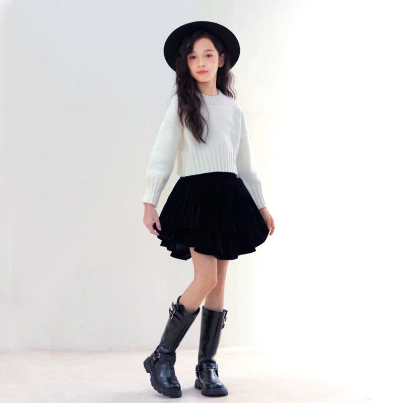 2023 Velvet A-Line Pleated Girls Skirt Black skirt  - Image 3