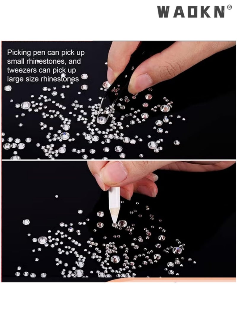 دبليو أيه أو كي أن 2 مجموعة الفضة الأظافر الفن Rhinestones Kit، واضح الأبيض جولة مسطحة الخلف الأحجار الكريمة و Rhinestones على شكل غير منتظم مع Rhinestone اختيار الشمع القلم والملصصة، ديكور الأظافر الفن متعددة الحجم للأظافر والوجه والهاتف والملابس والأحذية والحرف DIY - Image 3