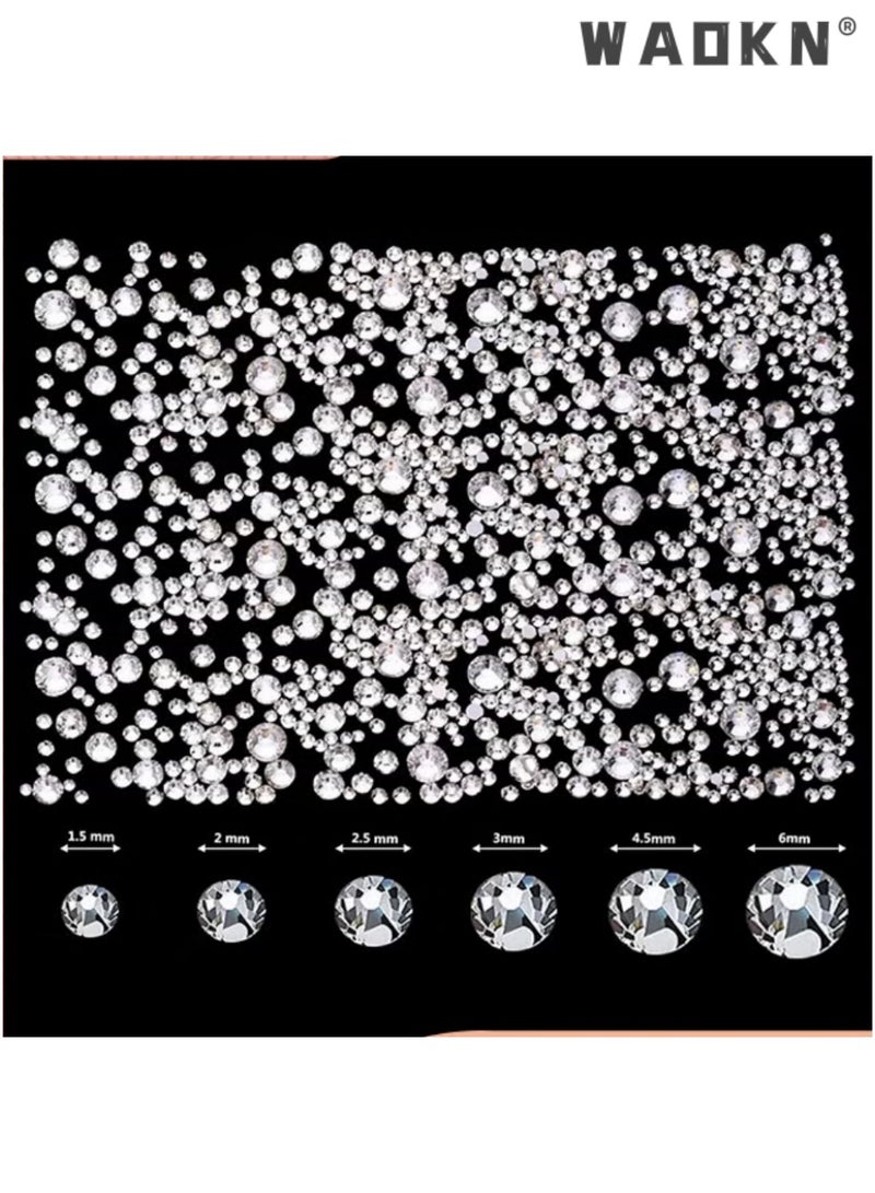دبليو أيه أو كي أن 2 مجموعة الفضة الأظافر الفن Rhinestones Kit، واضح الأبيض جولة مسطحة الخلف الأحجار الكريمة و Rhinestones على شكل غير منتظم مع Rhinestone اختيار الشمع القلم والملصصة، ديكور الأظافر الفن متعددة الحجم للأظافر والوجه والهاتف والملابس والأحذية والحرف DIY - Image 4