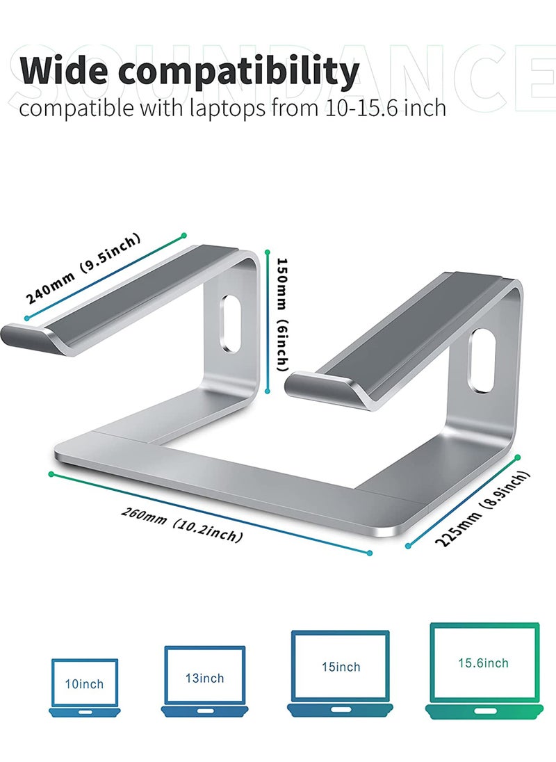 Rock Pow - Laptop Stand Aluminum Computer Riser Ergonomic Laptops Elevator for Desk Metal Holder Compatible with 10 to 15.6 Inches Notebook Computer - Image 1