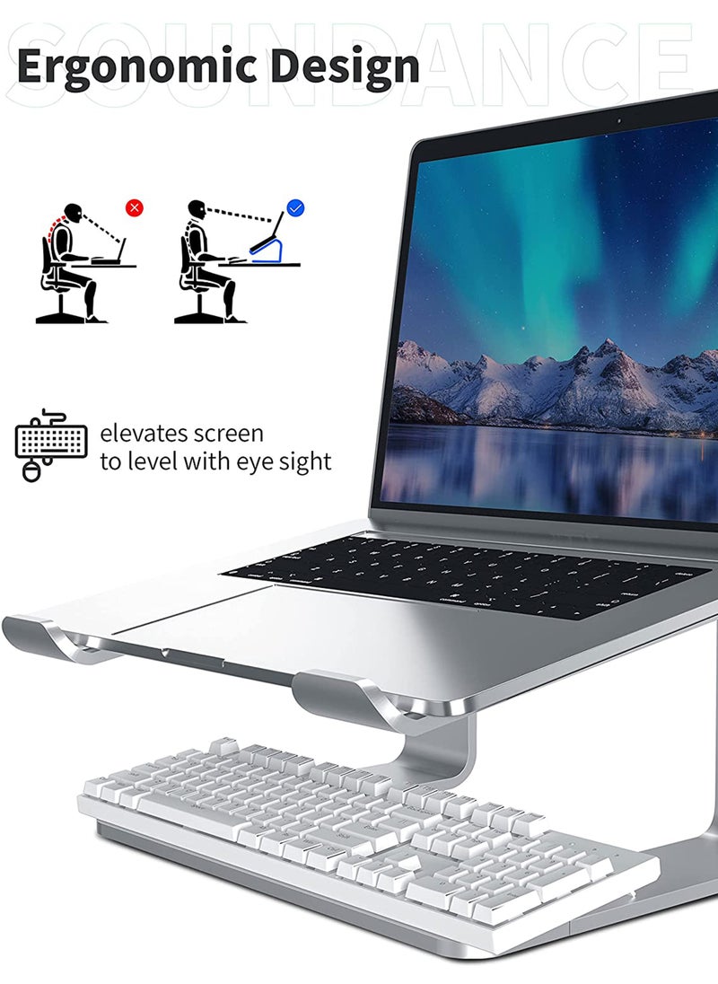 Rock Pow - Laptop Stand Aluminum Computer Riser Ergonomic Laptops Elevator for Desk Metal Holder Compatible with 10 to 15.6 Inches Notebook Computer - Image 1