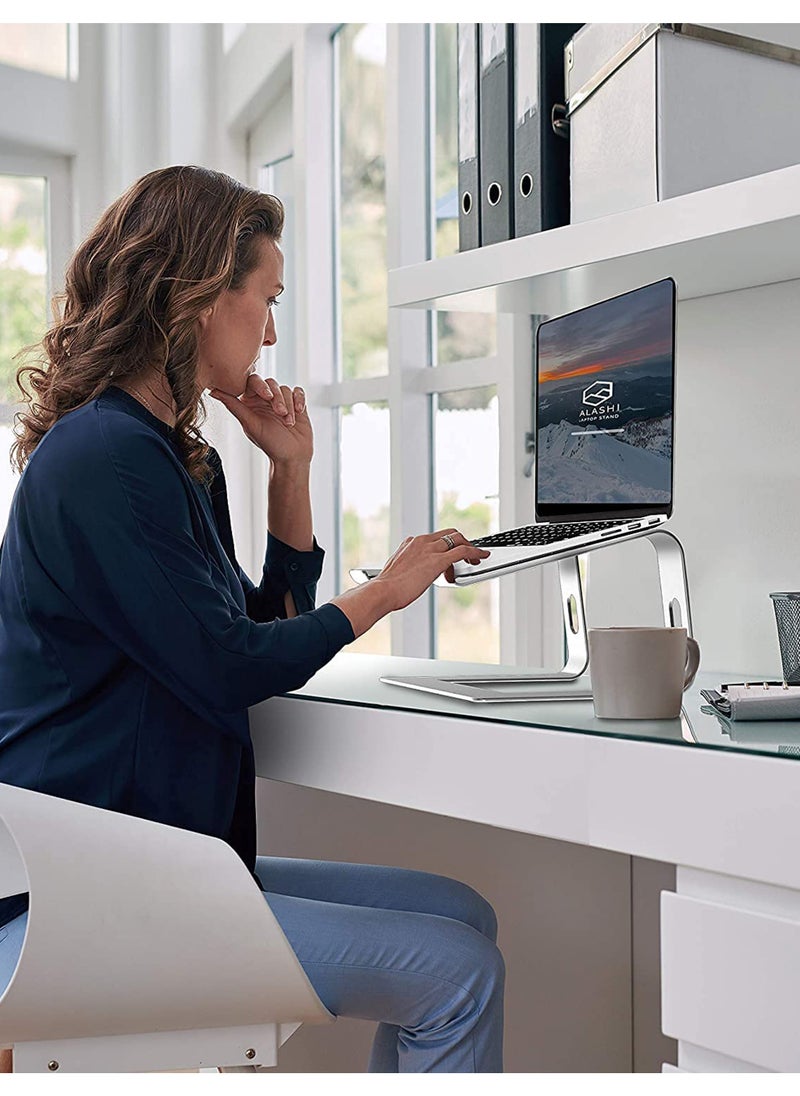Rock Pow - Laptop Stand Aluminum Computer Riser Ergonomic Laptops Elevator for Desk Metal Holder Compatible with 10 to 15.6 Inches Notebook Computer - Image 1