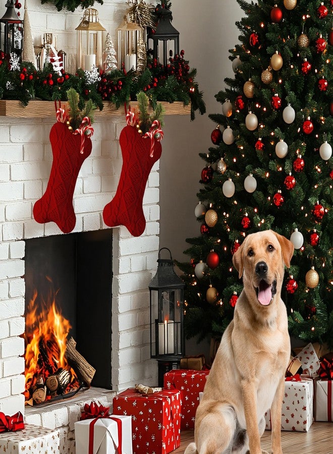 Edoneery Dog Christmas Stocking, Large Double Side Knit Bone Shape Pet Stocking, Festive Hanging Decoration for Family, Fireplace (1P White) - Image 3