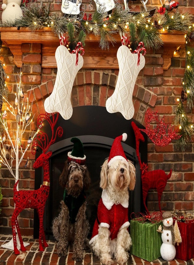 Edoneery Dog Christmas Stocking, Large Double Side Knit Bone Shape Pet Stocking, Festive Hanging Decoration for Family, Fireplace (1P White) - Image 4