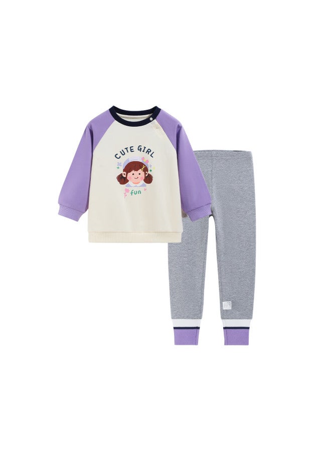 Yuzhaolin Children's Spring Outfit Set, Girls' Sweatshirt And Pants Two-piece Set, Casual Clothing For Young Kids, Colorful Children's Wear
