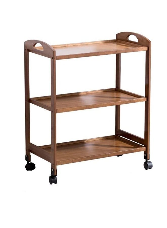 LINGWEI Bamboo Serving Trolley with Lockable Wheels Rolling Cart 60x78x33cm - Image 2