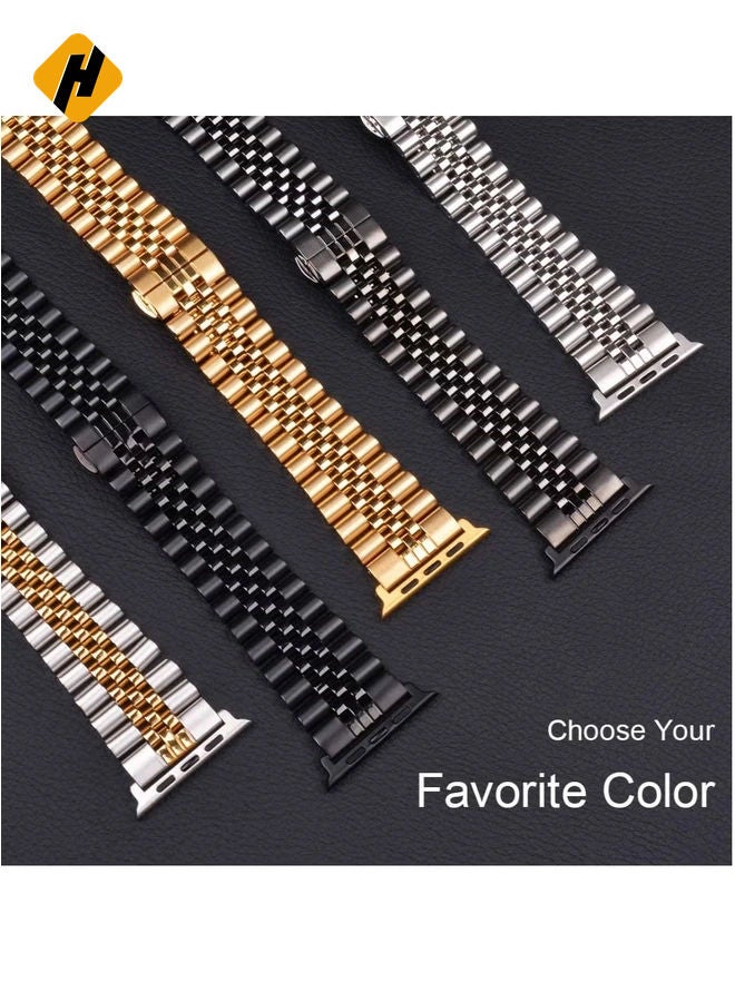 HuHa Wolait Compatible with Apple Watch Band 44mm 42mm 40mm 38mm Stainless Steel Heavy Band with Butterfly Folding Clasp Link Bracelet for iWatch Series 6/SE Series 5/4/3/2/1 Men Gold 44mm/42mmCompatible w  - Image 5