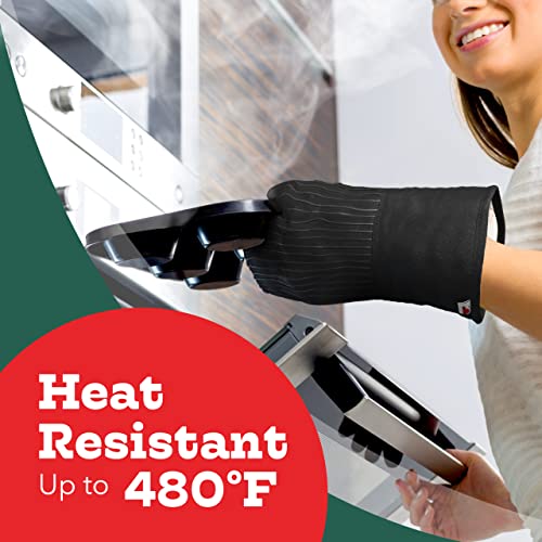 Big Red House - Silicone Oven Mitts - Black Set of 2-12.5" - Heat Resistant Kitchen Gloves - Professional Grade Protection Hot Cooking Baking - Image 2