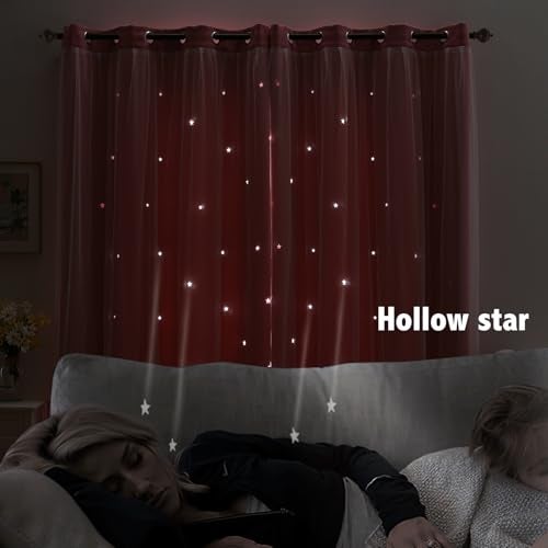 indistar Star Cutout Kids Window Blackout Curtains for Girl Bedroom Window Room Darkening Curtains & Drapes Baby Nursery Curtains (2 Panel,52Wx63L inch,Pink) - Image 3