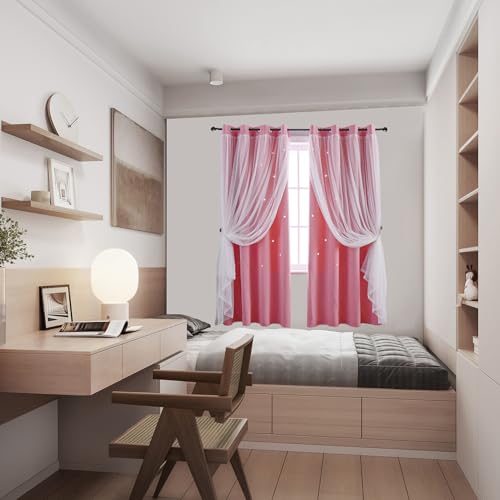 indistar Star Cutout Kids Window Blackout Curtains for Girl Bedroom Window Room Darkening Curtains & Drapes Baby Nursery Curtains (2 Panel,52Wx63L inch,Pink) - Image 5