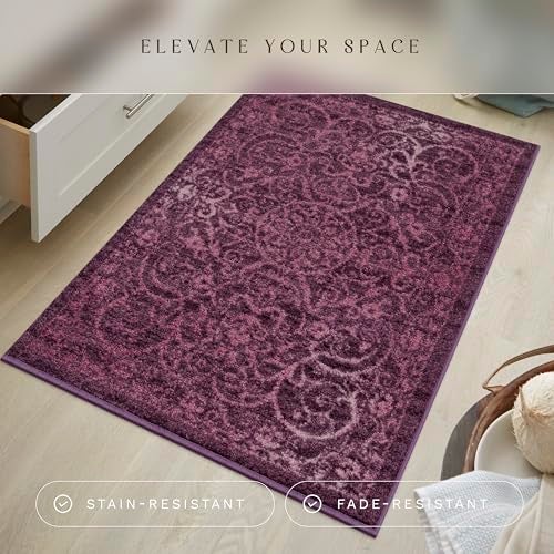 Maples Rugs Pelham Transitional Area Rugs - Made in USA - Washable, Non Slip, Indoor Carpet for Entryway, Foyer, Kitchen, and Bathroom, 2'6 x 3'10, Wineberry - Image 2
