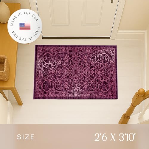 Maples Rugs Pelham Transitional Area Rugs - Made in USA - Washable, Non Slip, Indoor Carpet for Entryway, Foyer, Kitchen, and Bathroom, 2'6 x 3'10, Wineberry - Image 3