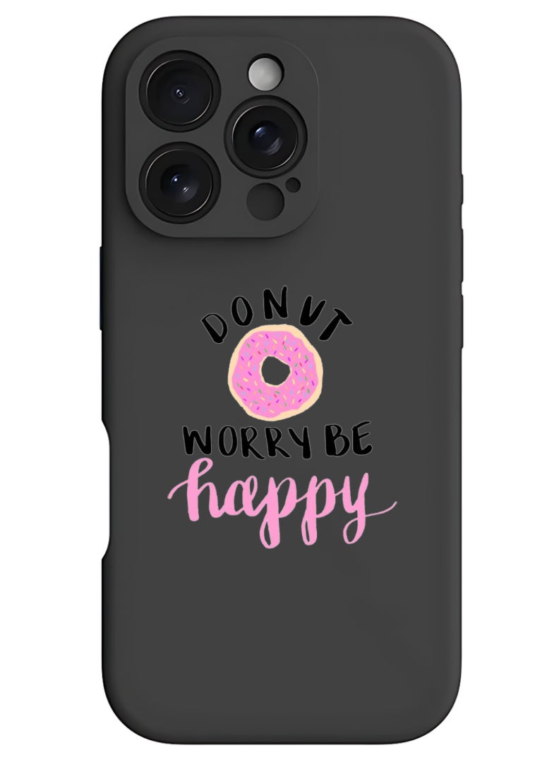 Theodor iPhone 16 Pro Max Black Protective Slim Fit Case Liquid Silicone Cover with Full Body Protection Anti-Scratch Shockproof Case For iPhone - dont-worry-be-happy - Image 1