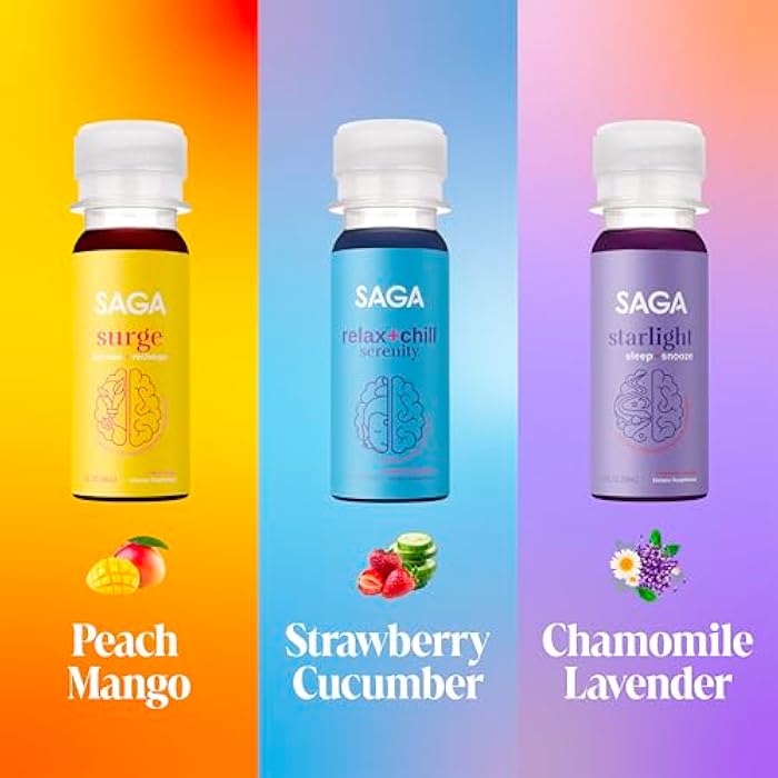 SAGA Functional Shot Variety Pack | Organic Nootropic Drink with Mushrooms, Yerba Mate, CoQ10, Kava, & Valerian Root, Alpha GPC, Melatonin | Energy, Relaxation, Sleep | 2oz Plant-Based Shots (6-Pack) - Image 5