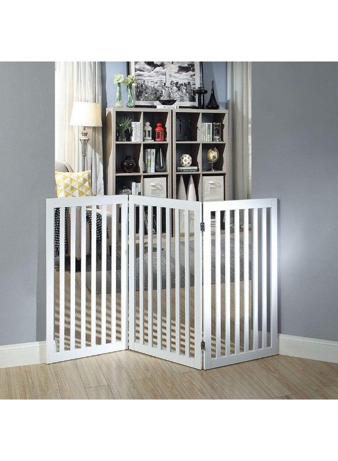 بوابة طويلة قائمة بذاتها للكلاب - سياج خشبي قابل للطي بارتفاع 91 سم مع 3 ألواح وقدمين داعمتين - حاجز درج داخلي، لا يتطلب تجميعًا (أبيض) - Image 2