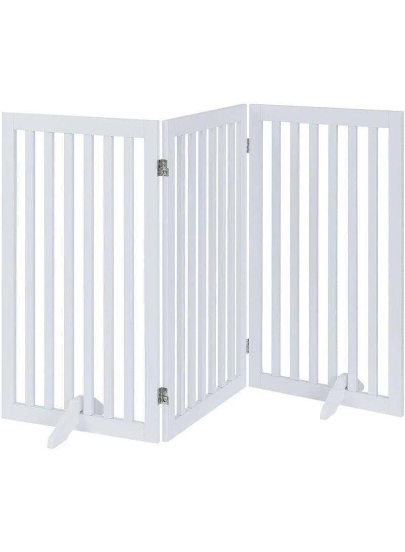 بوابة طويلة قائمة بذاتها للكلاب - سياج خشبي قابل للطي بارتفاع 91 سم مع 3 ألواح وقدمين داعمتين - حاجز درج داخلي، لا يتطلب تجميعًا (أبيض) - Image 1