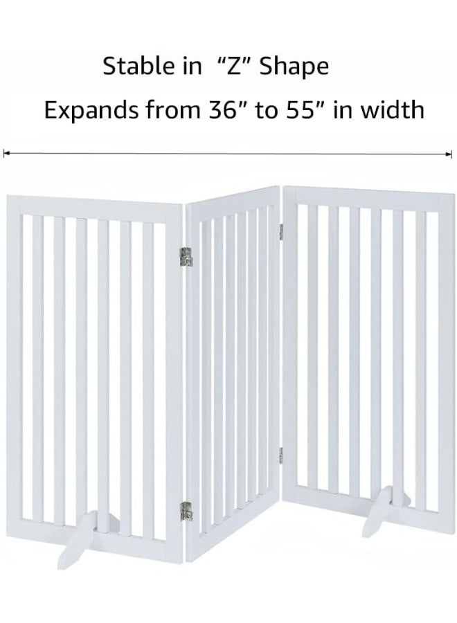 بوابة طويلة قائمة بذاتها للكلاب - سياج خشبي قابل للطي بارتفاع 91 سم مع 3 ألواح وقدمين داعمتين - حاجز درج داخلي، لا يتطلب تجميعًا (أبيض) - Image 5