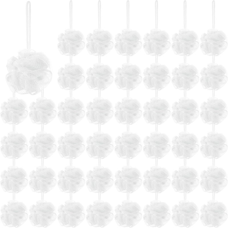 50 Pcs Loofah Sponge Bulk Mini Shower Sponge 3 Inch Loofahs Shower Pouf Mesh Shower Ball for Women Kids Men Exfoliating Bath Scrubber Travel Size Shower Gift(White)