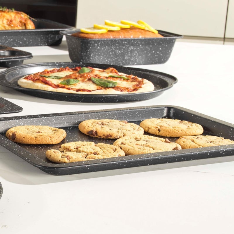 Salter BW07033EU7 37 cm, Baking Tray, Non-Stick Carbon Steel Sheet Oven Tray, Easy Clean Flat Pan For Baking/Roasting, Large Durable Cookie Sheet, Kitchen Bakeware, Megastone Collection, Silver/Black - Image 5
