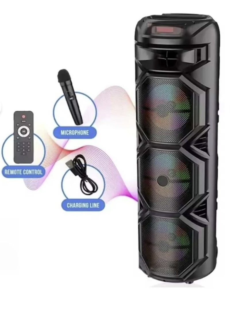singe Multimedia Party Speaker 8” x 3 – Wireless Bluetooth Speaker with RGB Lights, Remote Control & Wireless Microphone - Image 1