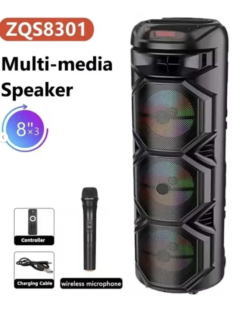 singe Multimedia Party Speaker 8” x 3 – Wireless Bluetooth Speaker with RGB Lights, Remote Control & Wireless Microphone - Image 3