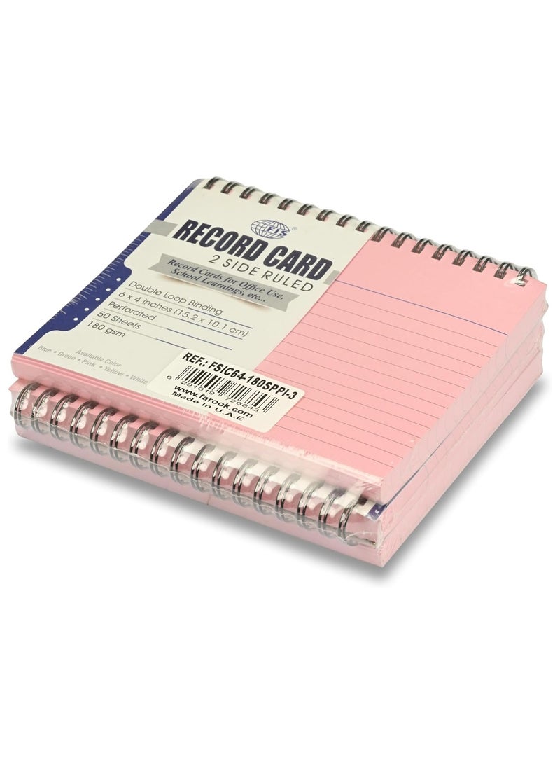FIS بطاقات تسجيل محددة FIS®، الحجم: 6"x4" بوصات (152x102 مم)، تجليد حلزوني مزدوج، جانبين محددين، 180 جرام، مثقبة، 50 ورقة لكل دفتر، عبوة من 3 قطع، لون وردي-FSIC64-180SPPI-3 - Image 4
