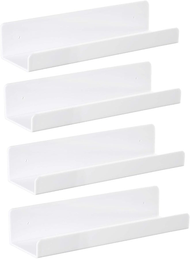 TPGP 15 Inch White Acrylic Floating Wall Ledge Shelf, Wall Mounted Nursery Kids Bookshelf, 5MM Thick Home/Office/Bathroom Storage Shelves Display Organizer, Set of 4 - Image 1
