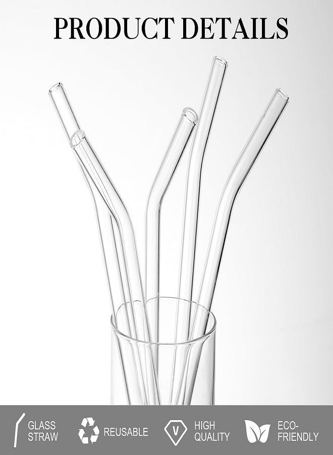 4 Pcs Bent Reusable Glass Straws Set with Cleaning Brush, Food Grade Borosilicate Clear Curved Drinking Straw, Eco Friendly Heat Resistant Straw for Iced Coffee, Juice, Smoothie, Hot & Cold Drinks - Image 2