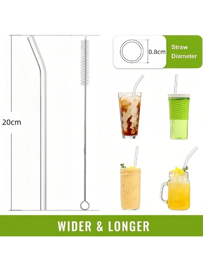 4 Pcs Bent Reusable Glass Straws Set with Cleaning Brush, Food Grade Borosilicate Clear Curved Drinking Straw, Eco Friendly Heat Resistant Straw for Iced Coffee, Juice, Smoothie, Hot & Cold Drinks - Image 3