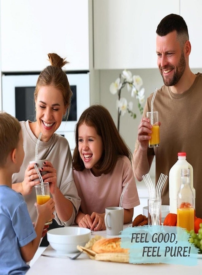 4 Pcs Bent Reusable Glass Straws Set with Cleaning Brush, Food Grade Borosilicate Clear Curved Drinking Straw, Eco Friendly Heat Resistant Straw for Iced Coffee, Juice, Smoothie, Hot & Cold Drinks - Image 4
