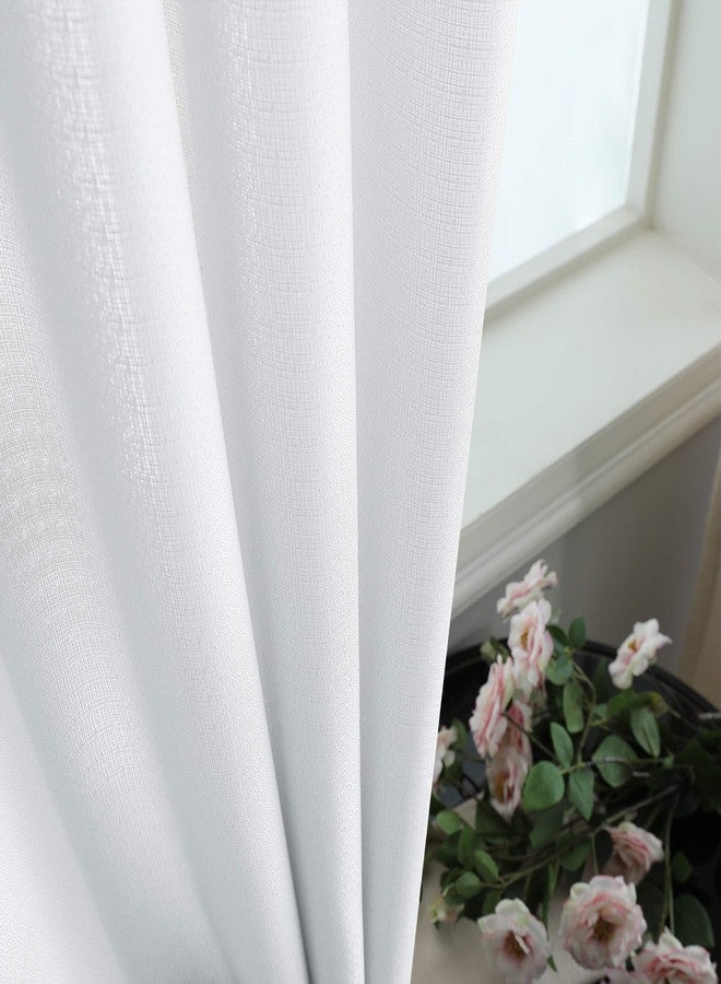 KOUFALL Semi Sheer White Curtains 95 Inches Long for Shabby Chic Decor 2 Panels Set Grommet Farmhouse Light Filtering Window Covering Faux Linen Cotton Curtains for Living Room Bedroom Plain White 95 Length - Image 4