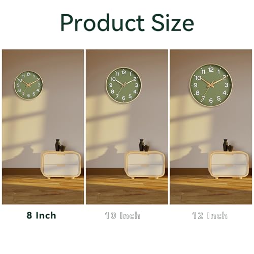 Roymnie Wall Clock Green Silent Wall Clocks Battery Operated 8 InchModern Non Ticking Analog Clock Decorative for Kitchen Office Bathroom BedroomGold - Image 3
