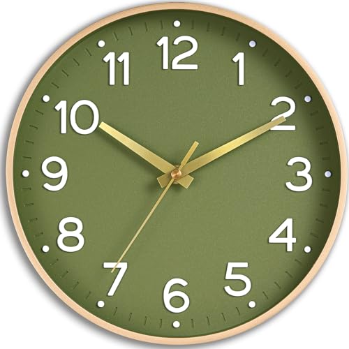 Roymnie Wall Clock Green Silent Wall Clocks Battery Operated 8 InchModern Non Ticking Analog Clock Decorative for Kitchen Office Bathroom BedroomGold - Image 1